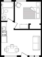 floorplan for the smaller suite at the New Horizon Motel