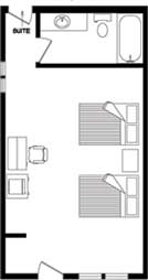 Floorplan for the two Queen Bed Unit at the New Horizon Motel Christina Lake, B.C. 